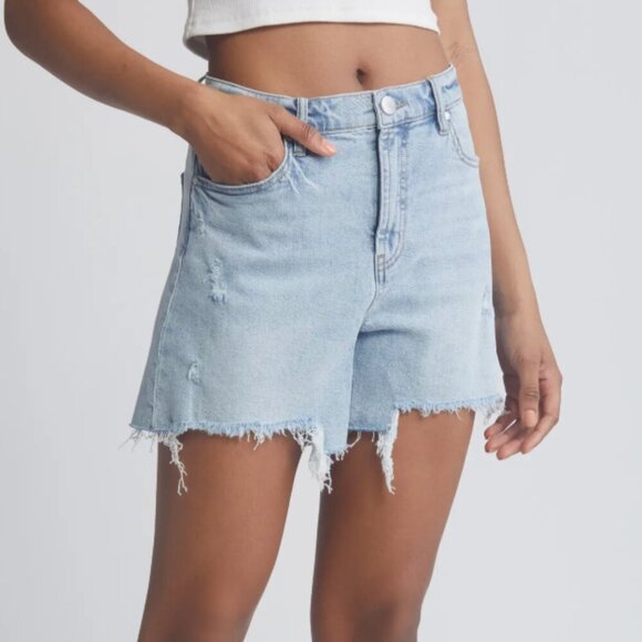 1822 Denim Dad Distressed High Waist Denim Cutoff Shorts - Picture 1 of 9